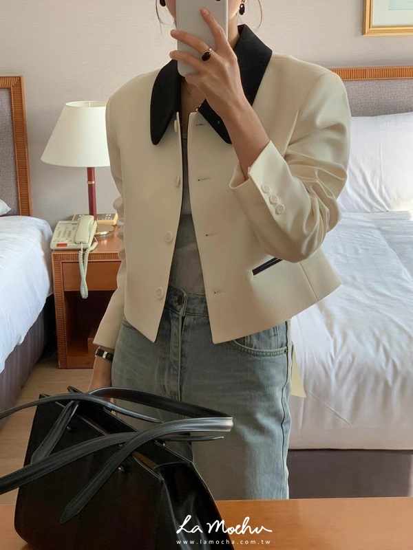 復古撞色短版西裝外套(闆娘.花花清單)